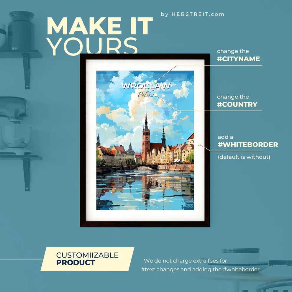 Wrocaw Polska Skyline - A Water Body With A Bridge And A City With A Clock Tower - Customizable Travel Gift Default Title