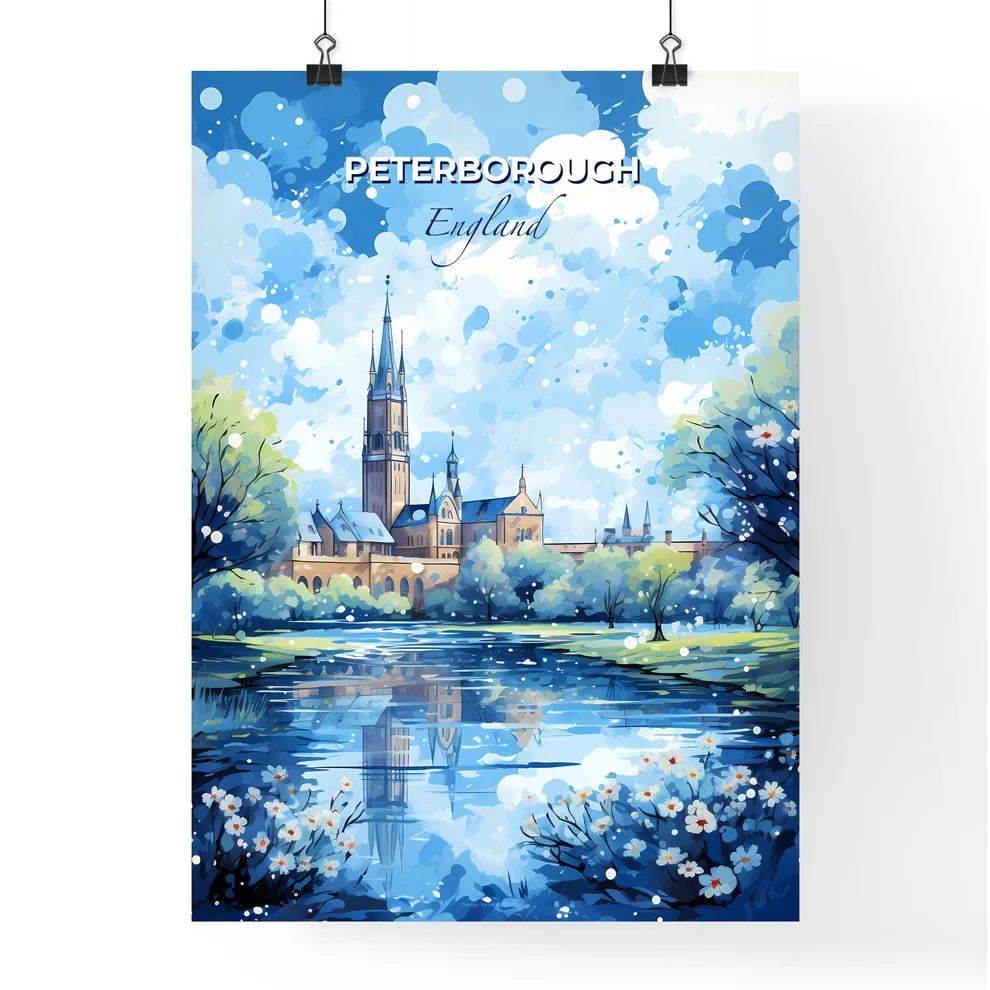 Peterborough England Skyline - A Painting Of A Castle And A Pond - Customizable Travel Gift Default Title
