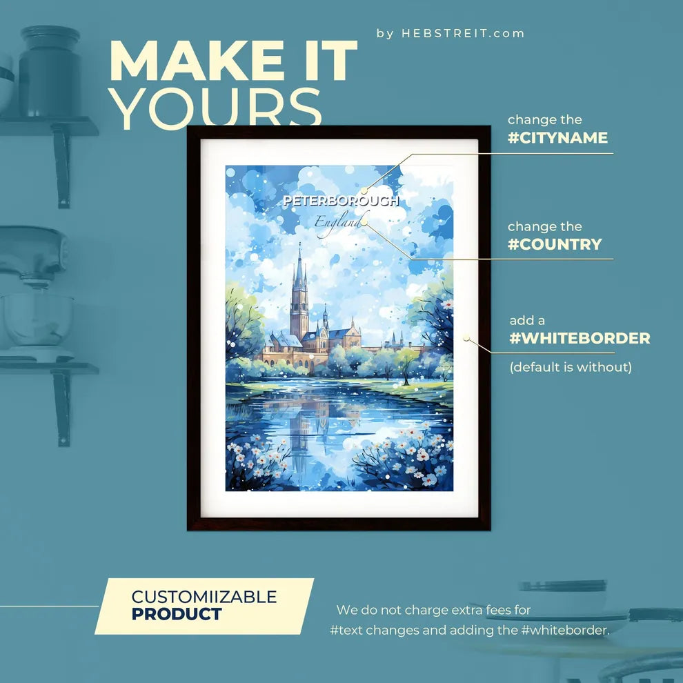 Peterborough England Skyline - A Painting Of A Castle And A Pond - Customizable Travel Gift Default Title