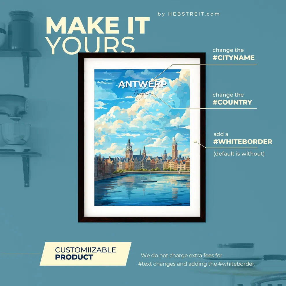 Antwerp Belgium Skyline - A Water Next To A City - Customizable Travel Gift Default Title
