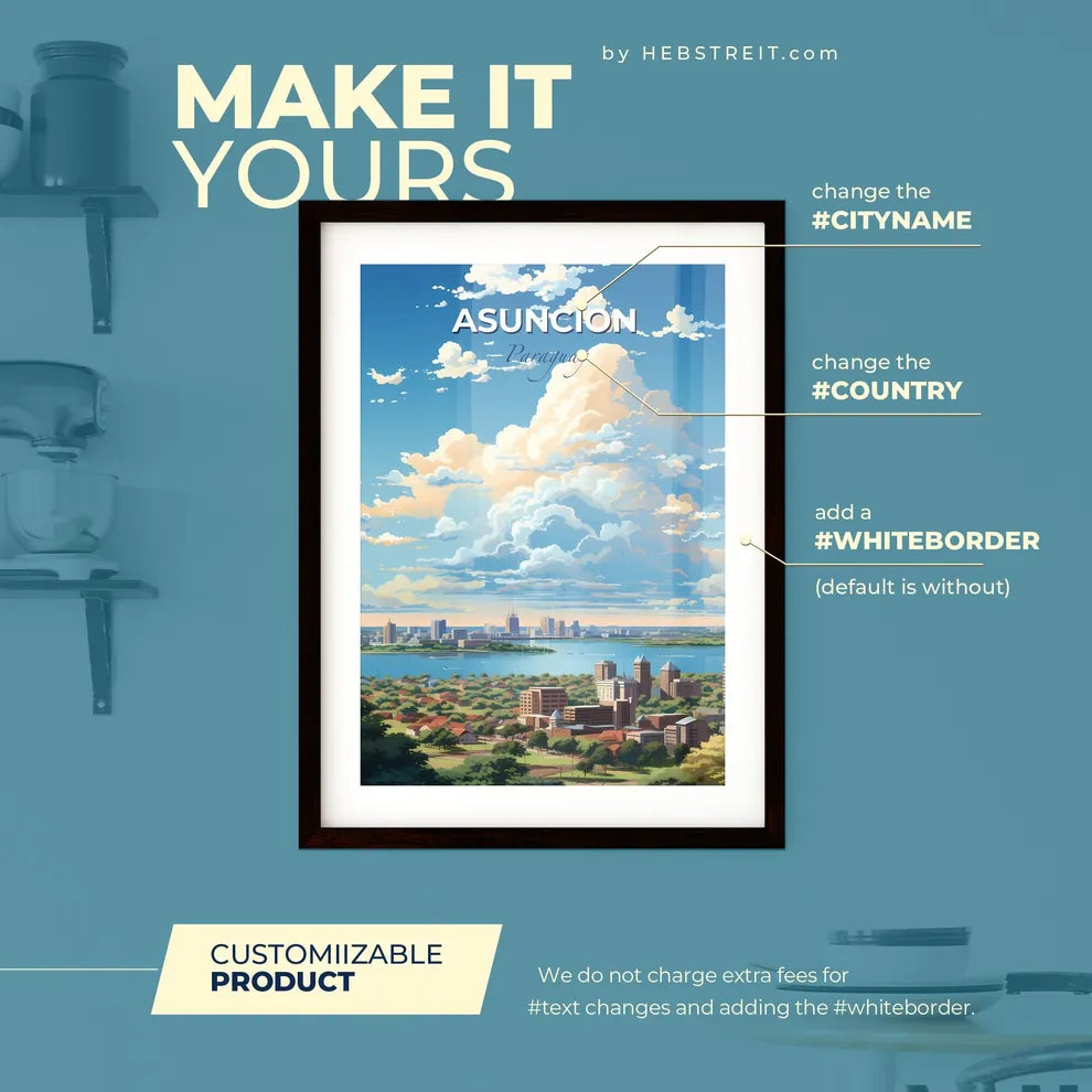 Asuncion Paraguay Skyline - A Cityscape With A Body Of Water And Clouds - Customizable Travel Gift Default Title