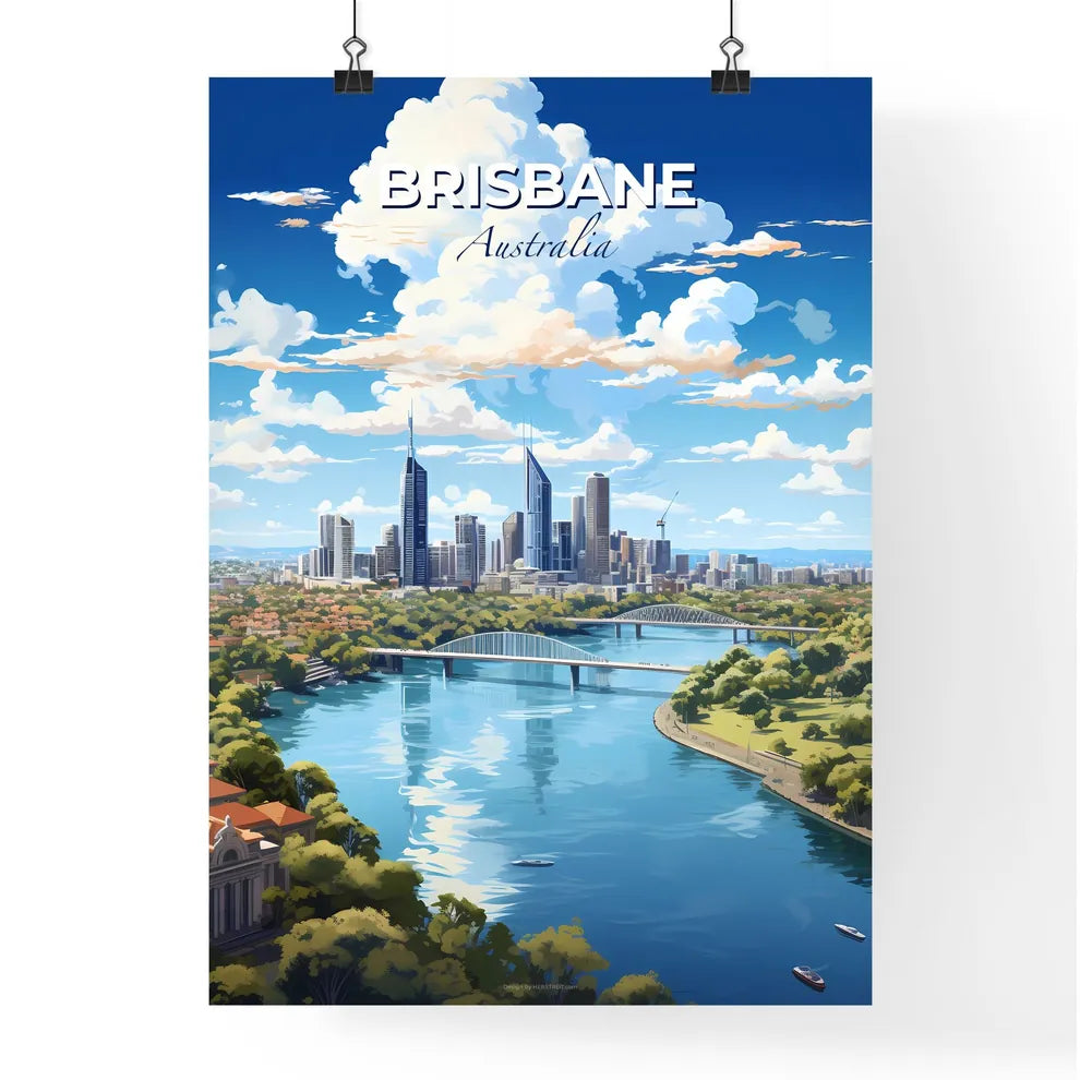 Brisbane Australia Skyline - A River With A Bridge And A City In The Background - Customizable Travel Gift Default Title