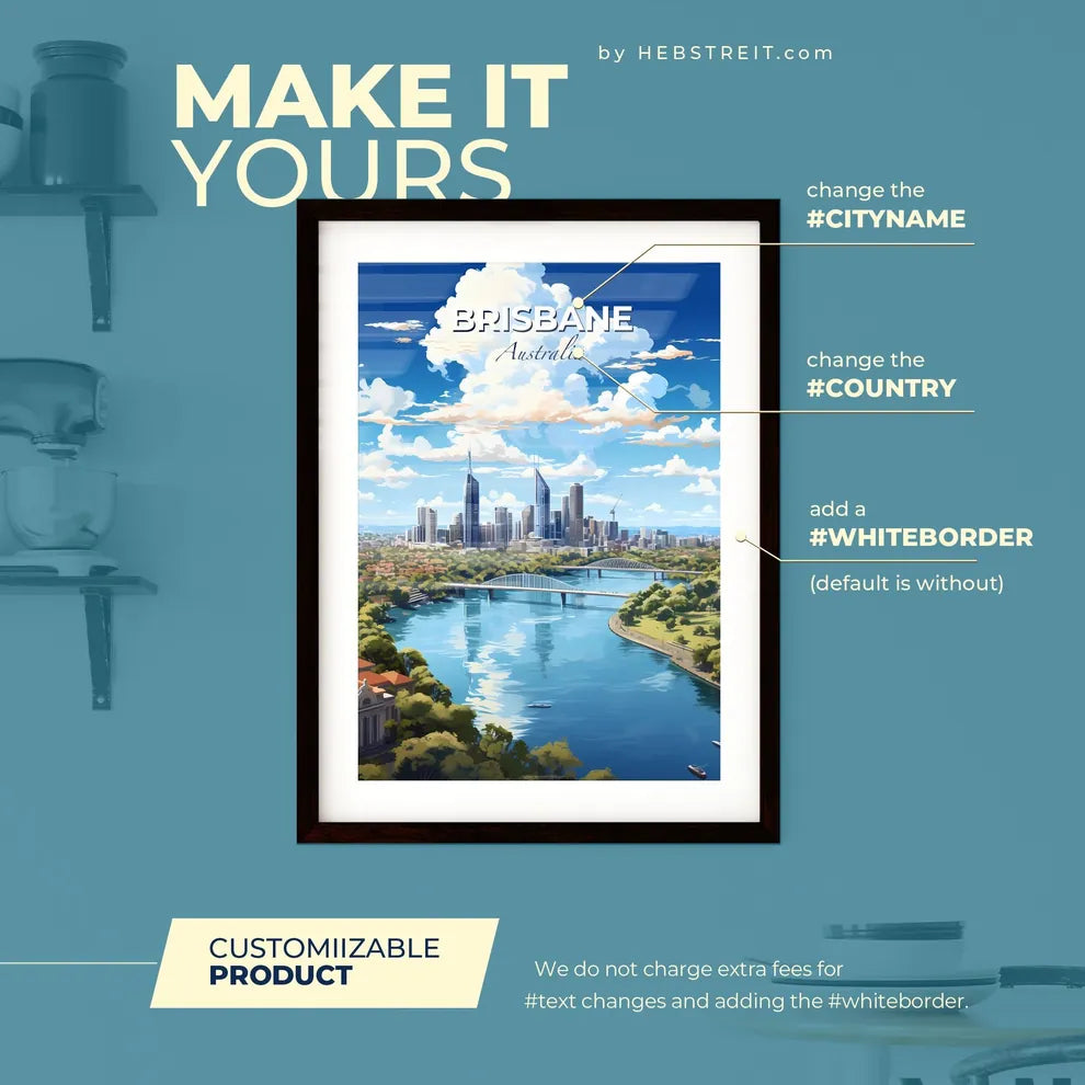 Brisbane Australia Skyline - A River With A Bridge And A City In The Background - Customizable Travel Gift Default Title