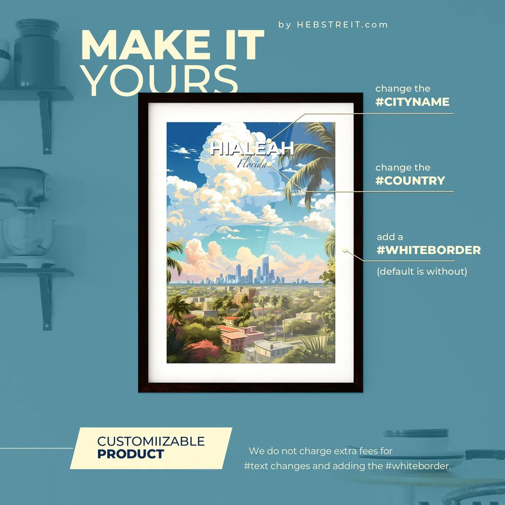 Hialeah Florida Skyline - A City With Palm Trees And Buildings - Customizable Travel Gift Default Title