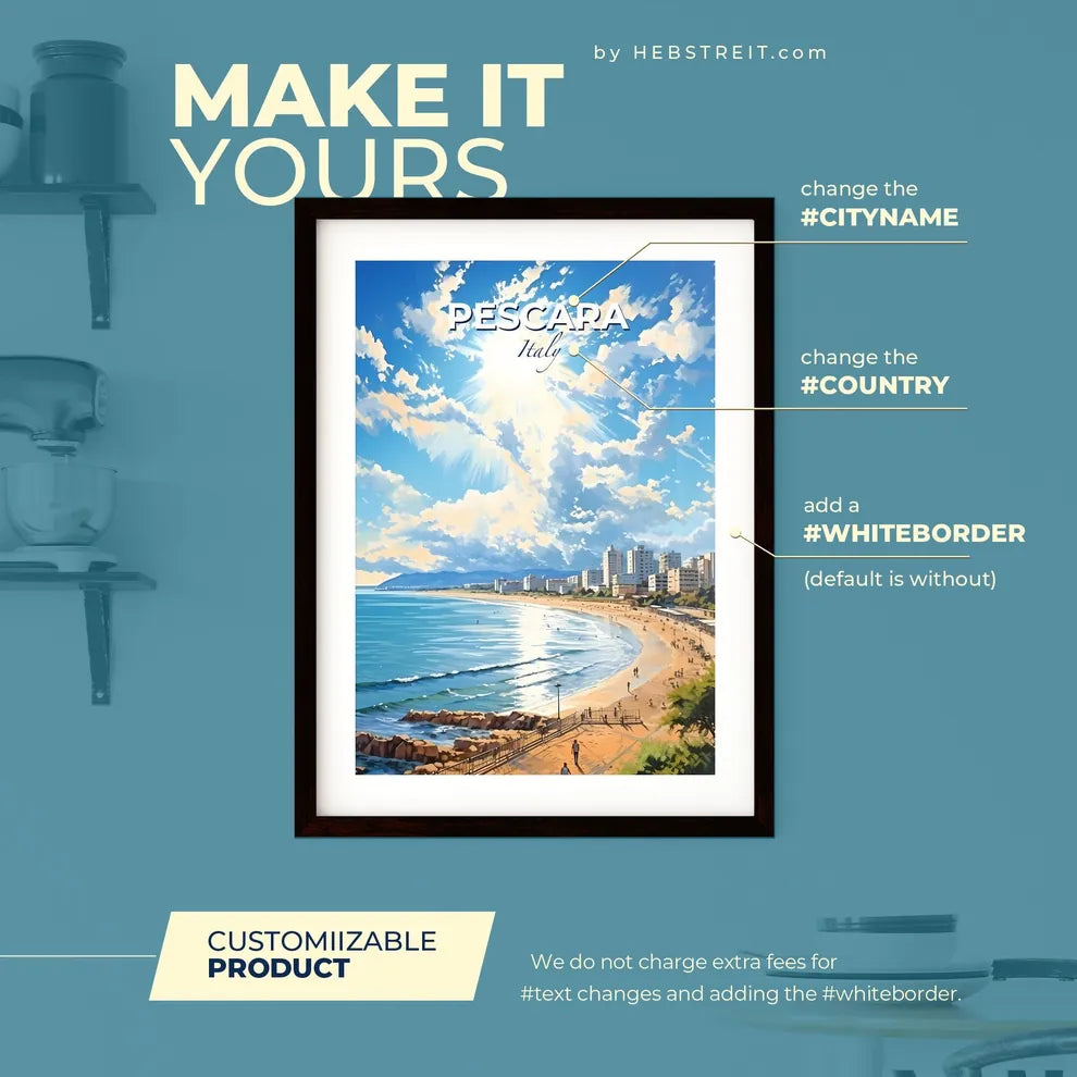 Pescara Italy Skyline - A Beach With Buildings And Water - Customizable Travel Gift Default Title