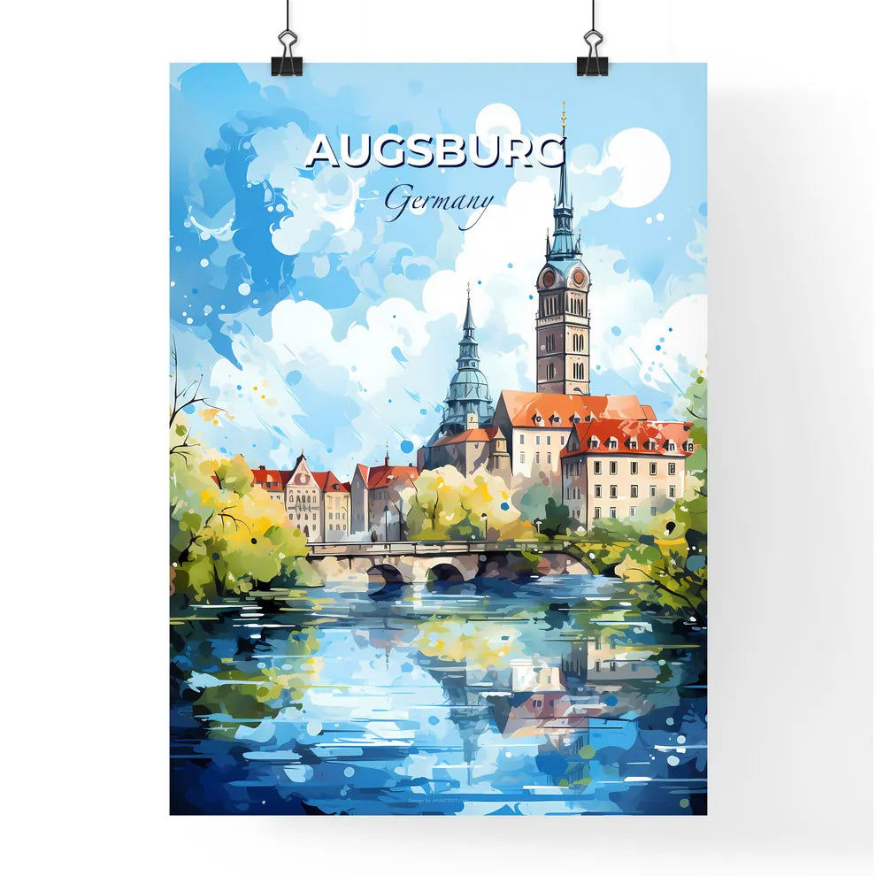 Augsburg Germany Skyline - A Watercolor Painting Of A City With A Bridge And Trees - Customizable Travel Gift Default Title