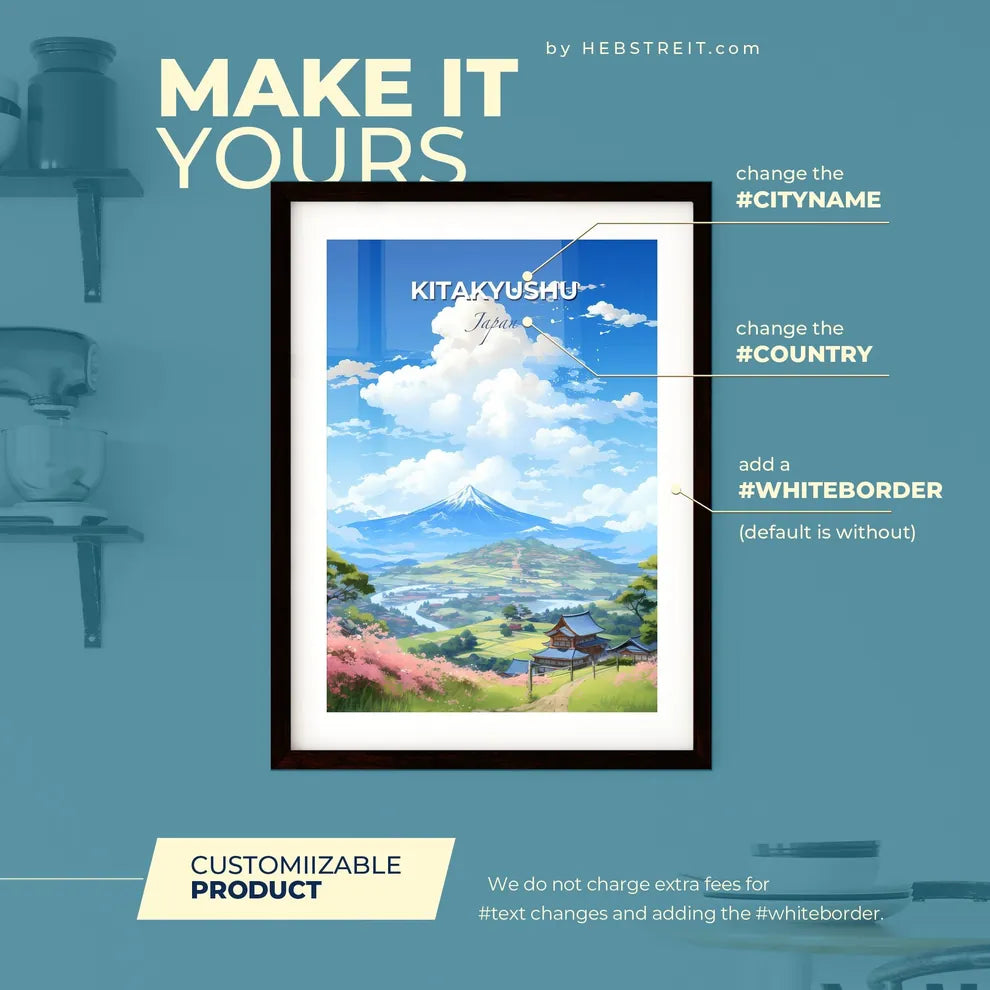 Kitakyushu Japan Skyline - A Landscape With A Mountain And A House - Customizable Travel Gift Default Title