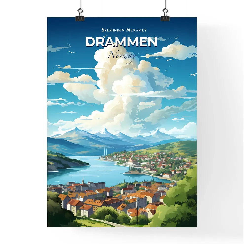 Drammen Norway Skyline - A Landscape Of A Town And A River - Customizable Travel Gift Default Title