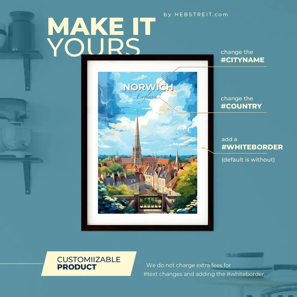 Norwich England Skyline - A City With A Tall Tower - Customizable Travel Gift Default Title