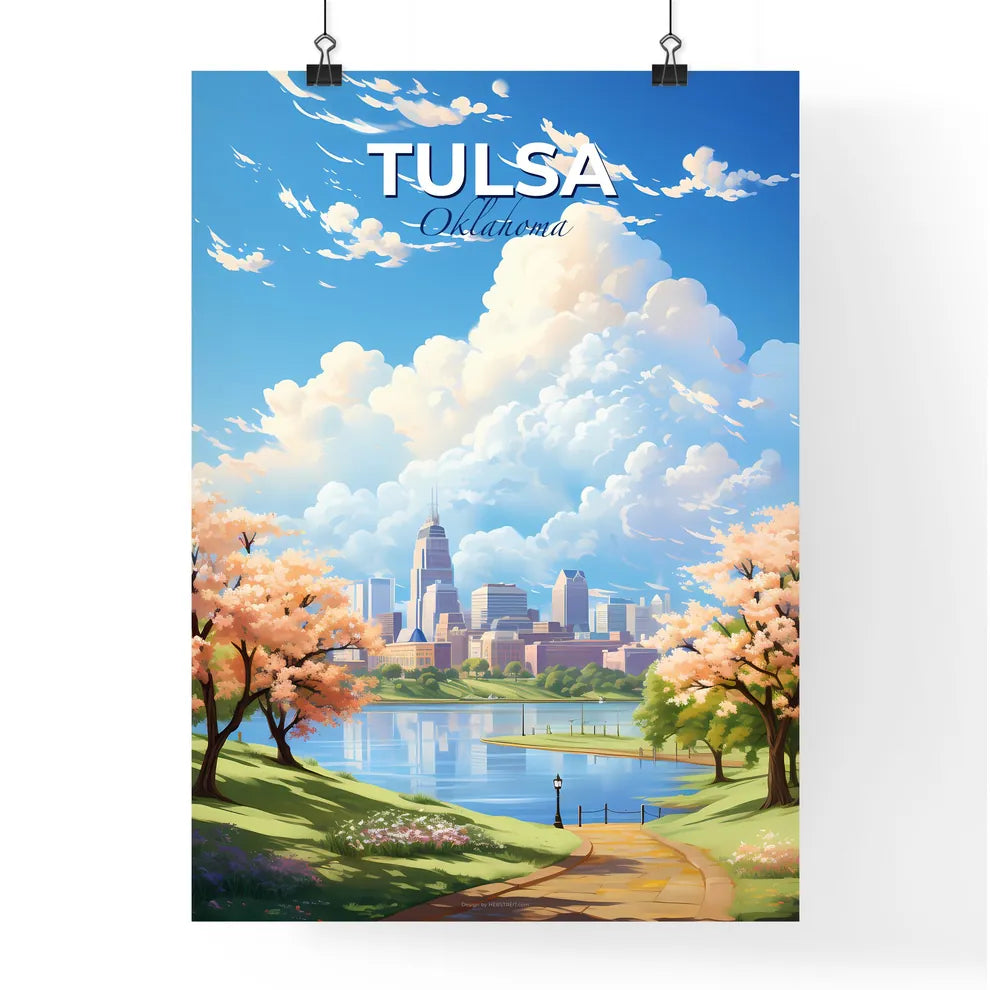 Tulsa Oklahoma Skyline - A Landscape Of A City With A River And Trees - Customizable Travel Gift Default Title