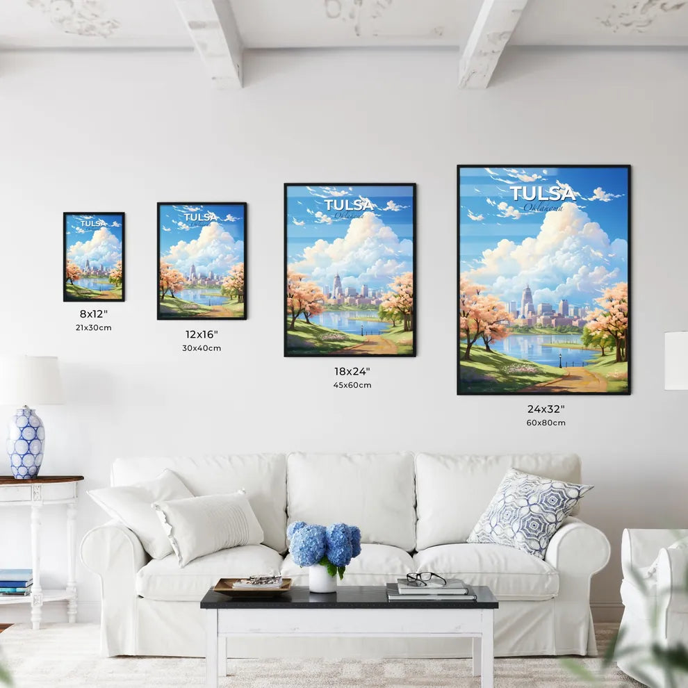 Tulsa Oklahoma Skyline - A Landscape Of A City With A River And Trees - Customizable Travel Gift Default Title