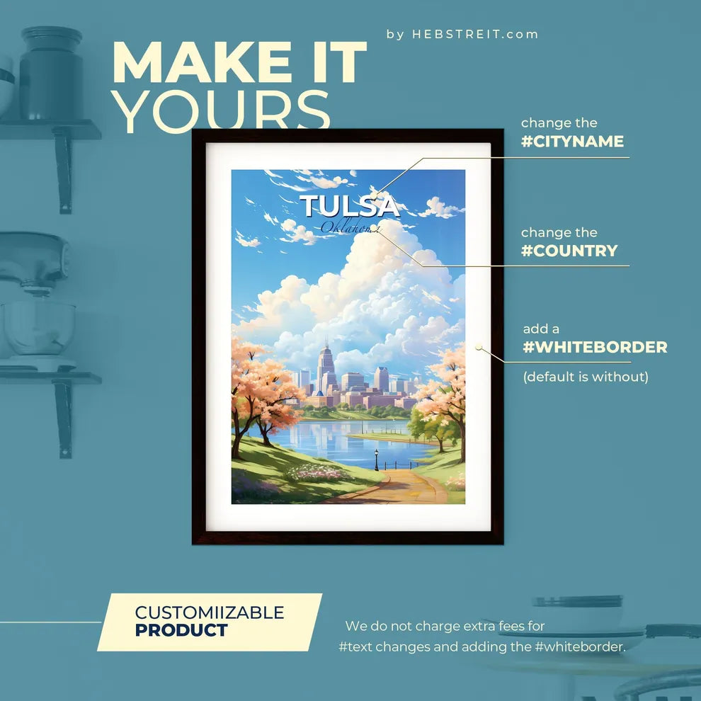 Tulsa Oklahoma Skyline - A Landscape Of A City With A River And Trees - Customizable Travel Gift Default Title