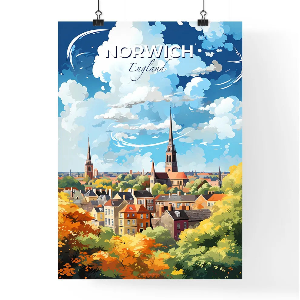 Norwich England Skyline - A City With Trees And Buildings - Customizable Travel Gift Default Title
