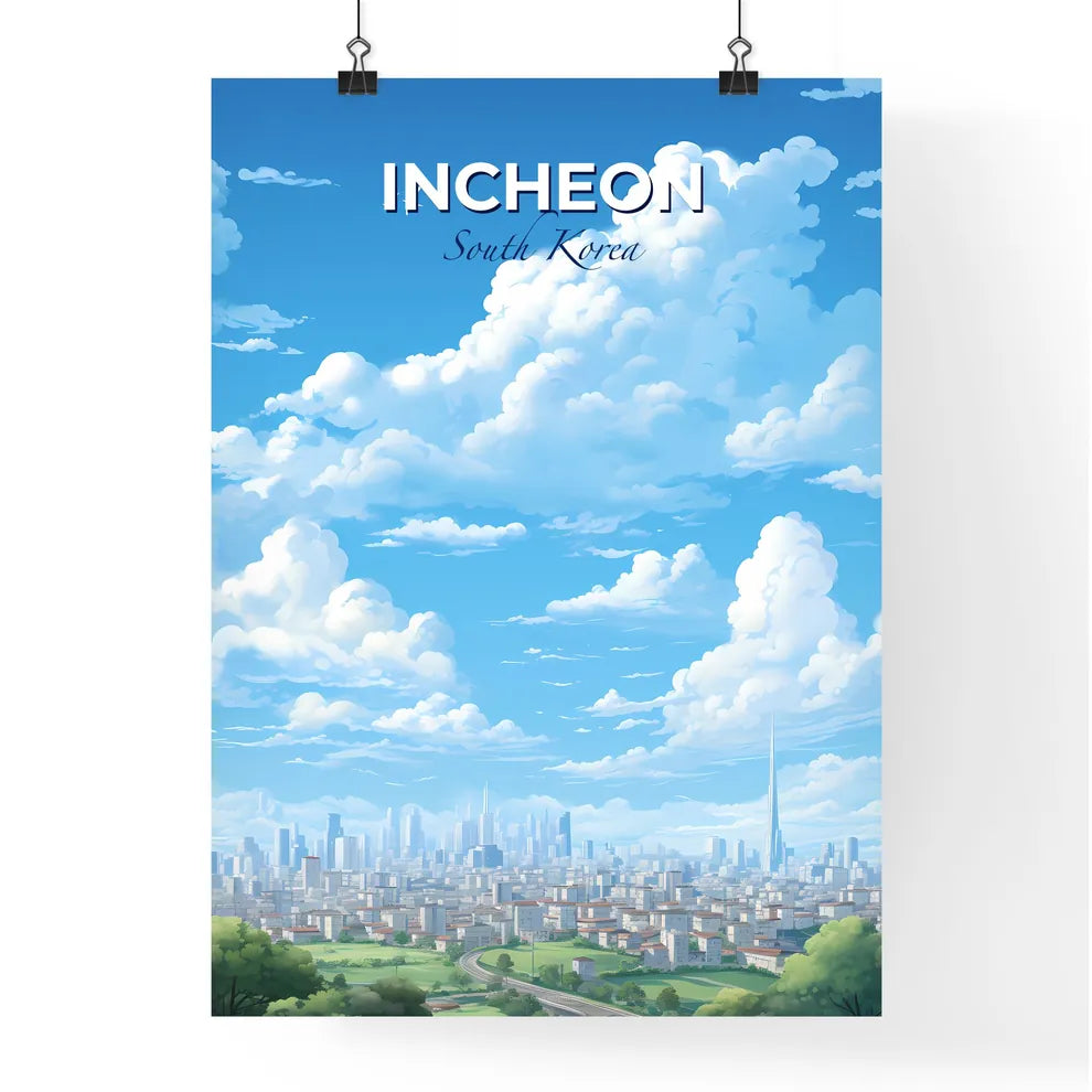 Incheon South Korea Skyline - A Blue Sky With Clouds And A City - Customizable Travel Gift Default Title