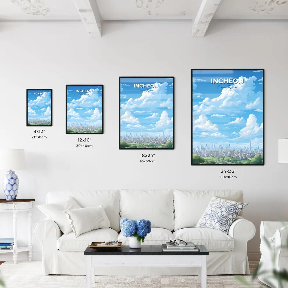 Incheon South Korea Skyline - A Blue Sky With Clouds And A City - Customizable Travel Gift Default Title