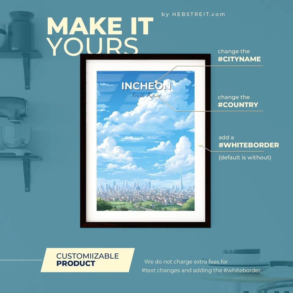 Incheon South Korea Skyline - A Blue Sky With Clouds And A City - Customizable Travel Gift Default Title