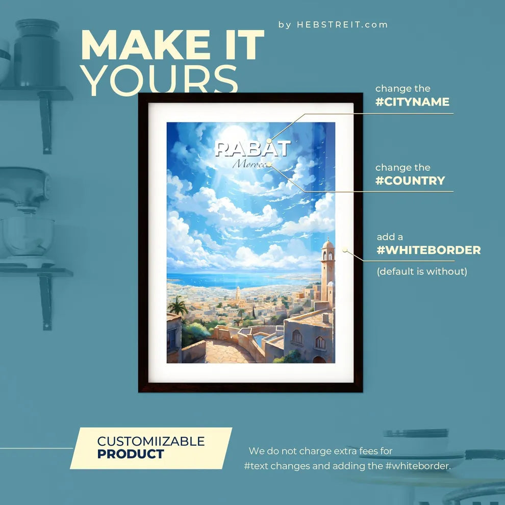 Rabat Morocco Skyline - A City With A Tower And A Body Of Water - Customizable Travel Gift Default Title