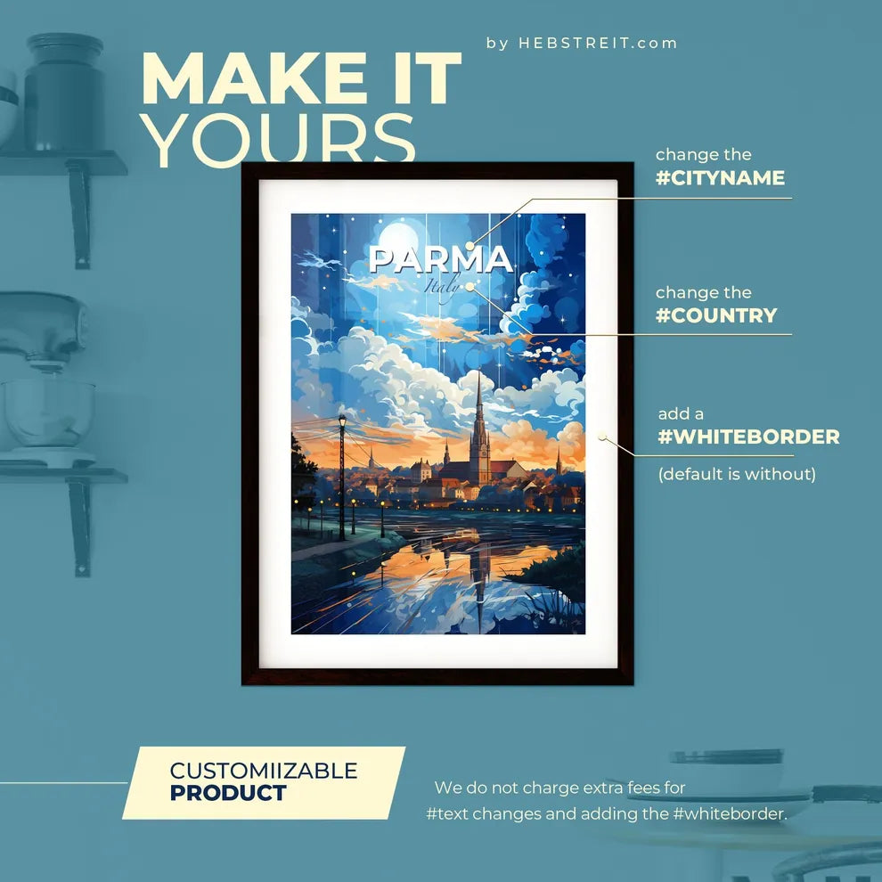 Parma Italy Skyline - A City With A Church And A River - Customizable Travel Gift Default Title