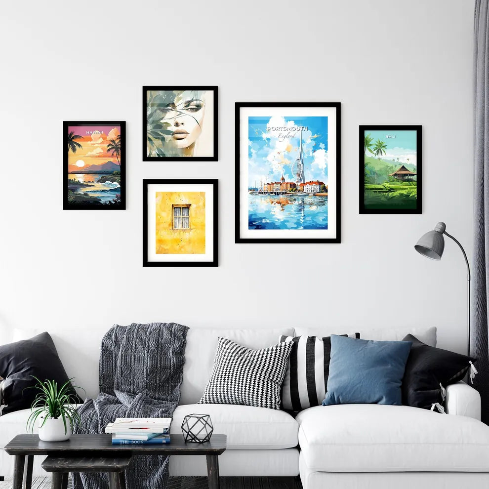 Portsmouth England Skyline - A Watercolor Of A City And A Tall Tower - Customizable Travel Gift Default Title