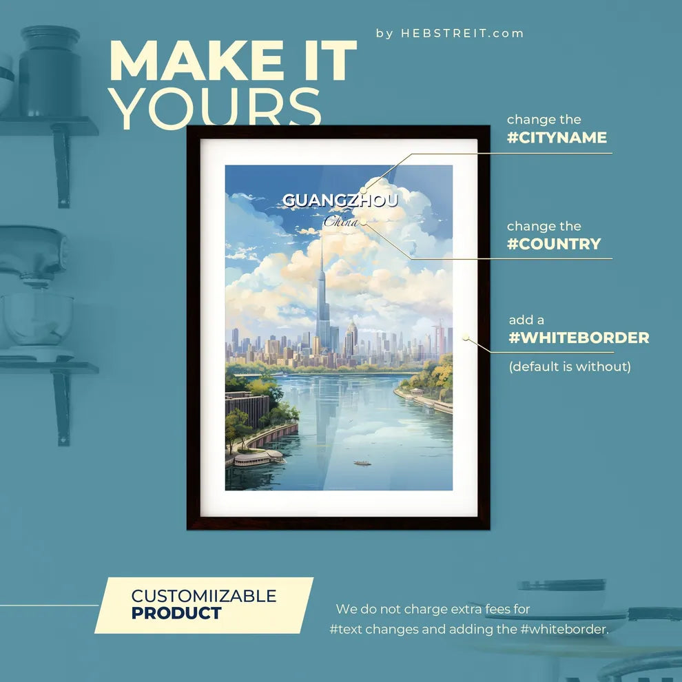 Guangzhou China Skyline - A City Skyline With Trees And A River - Customizable Travel Gift Default Title