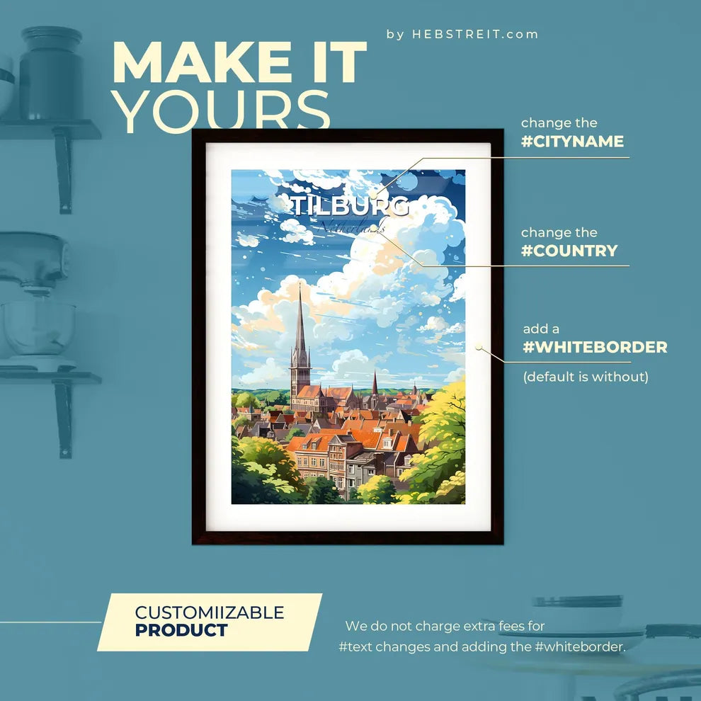 Tilburg Netherlands Skyline - A City With A Tall Tower - Customizable Travel Gift Default Title