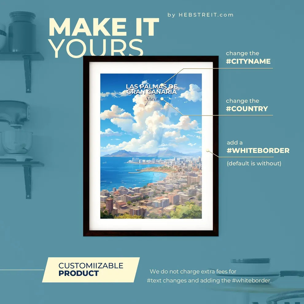 Las Palmas de Gran Canaria Spain Skyline - A Framed Print