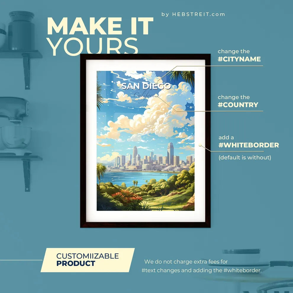 San Diego California Skyline - A City By The Water - Customizable Travel Gift Default Title