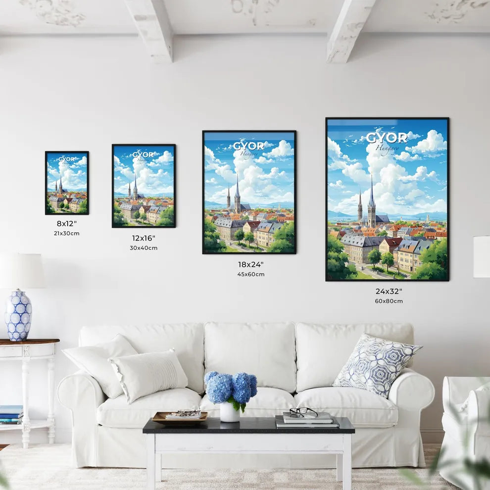 Gyr Hungary Skyline - A City With A Tall Spire And Trees - Customizable Travel Gift Default Title