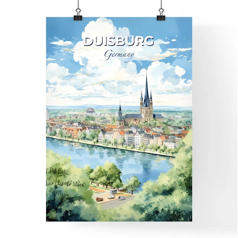 Duisburg Germany Skyline - A Watercolor Of A City With A River And Trees - Customizable Travel Gift Default Title