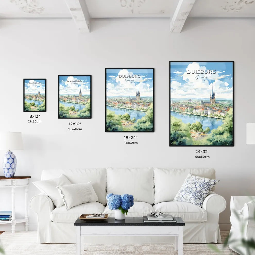 Duisburg Germany Skyline - A Watercolor Of A City With A River And Trees - Customizable Travel Gift Default Title
