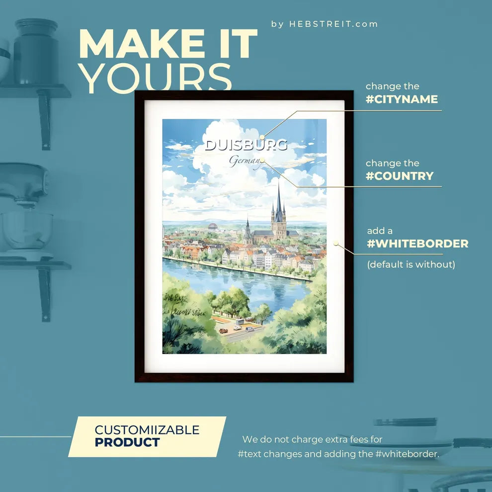 Duisburg Germany Skyline - A Watercolor Of A City With A River And Trees - Customizable Travel Gift Default Title
