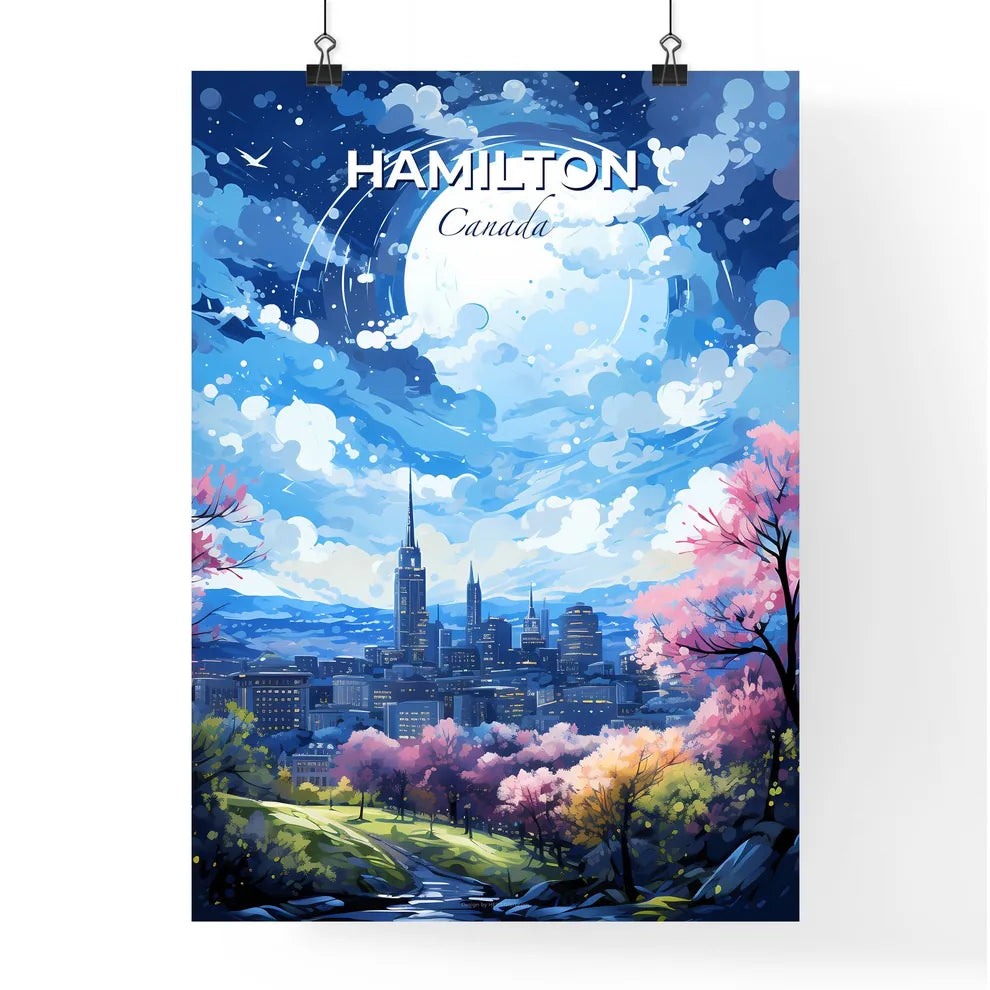 Hamilton Canada Skyline - A Cityscape With Trees And A Moon - Customizable Travel Gift Default Title