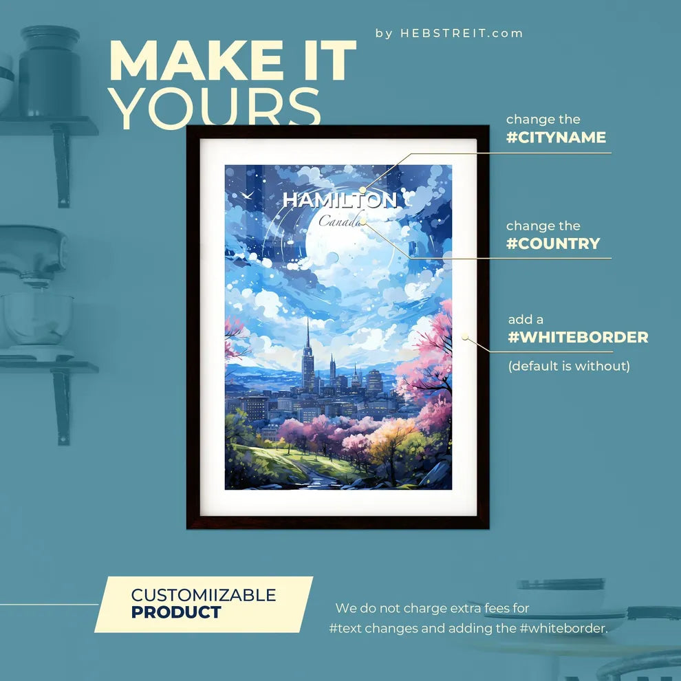 Hamilton Canada Skyline - A Cityscape With Trees And A Moon - Customizable Travel Gift Default Title