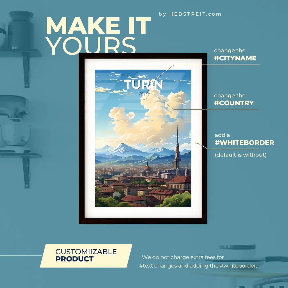 Turin Italy Skyline - A City With Mountains In The Background - Customizable Travel Gift Default Title