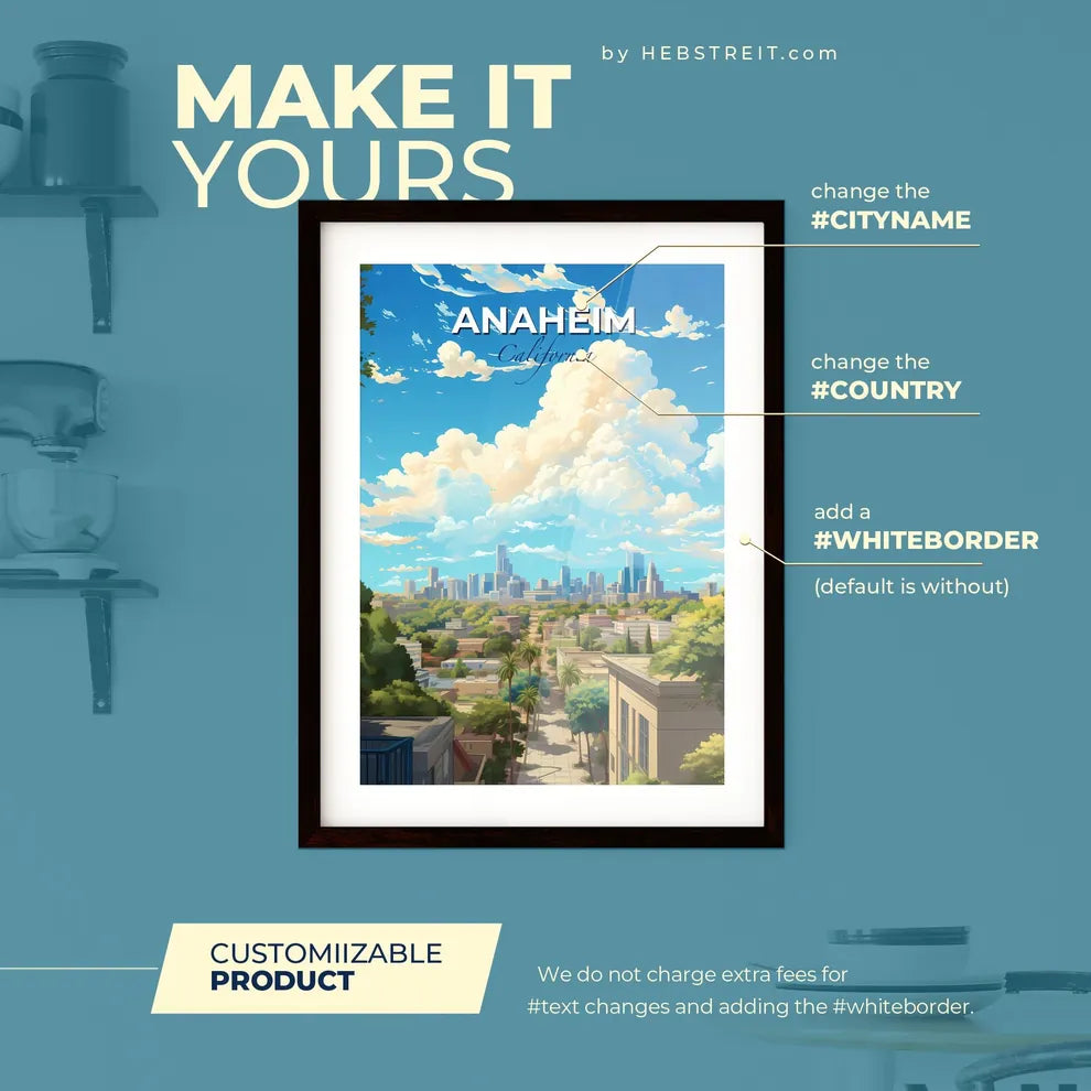 Anaheim California Skyline - A City With Trees And Buildings - Customizable Travel Gift Default Title