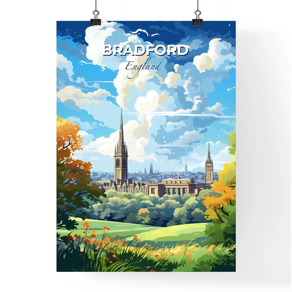 Bradford England Skyline - A Landscape Of A City With Trees And A Building - Customizable Travel Gift Default Title