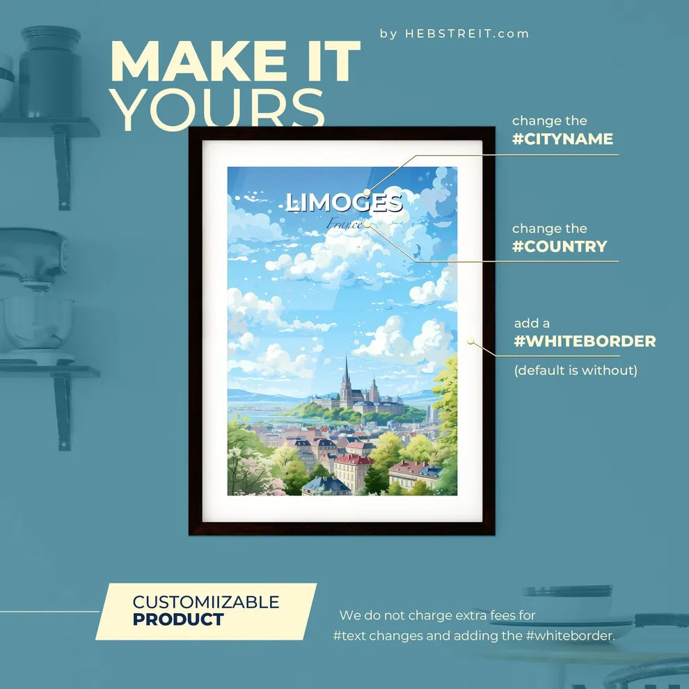 Limoges France Skyline - A City Landscape With A Castle And Trees - Customizable Travel Gift Default Title