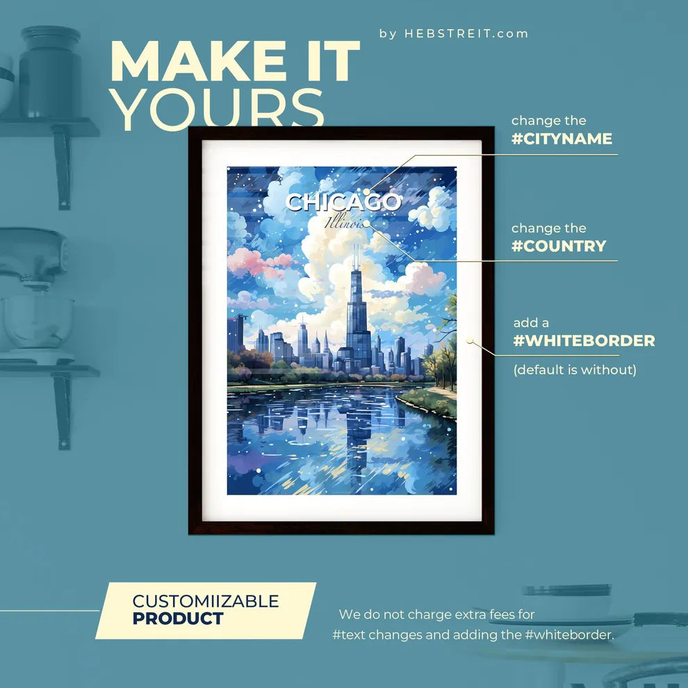 Chicago Skyline - A Cityscape With Trees And A River - Customizable Travel Gift Default Title