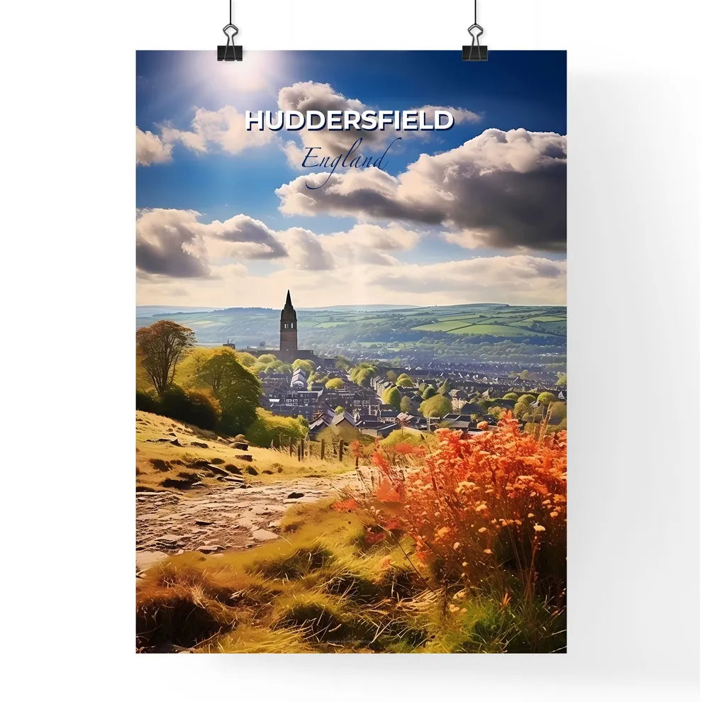 Huddersfield England Skyline - A Landscape With A Hill And A Church Tower - Customizable Travel Gift Default Title
