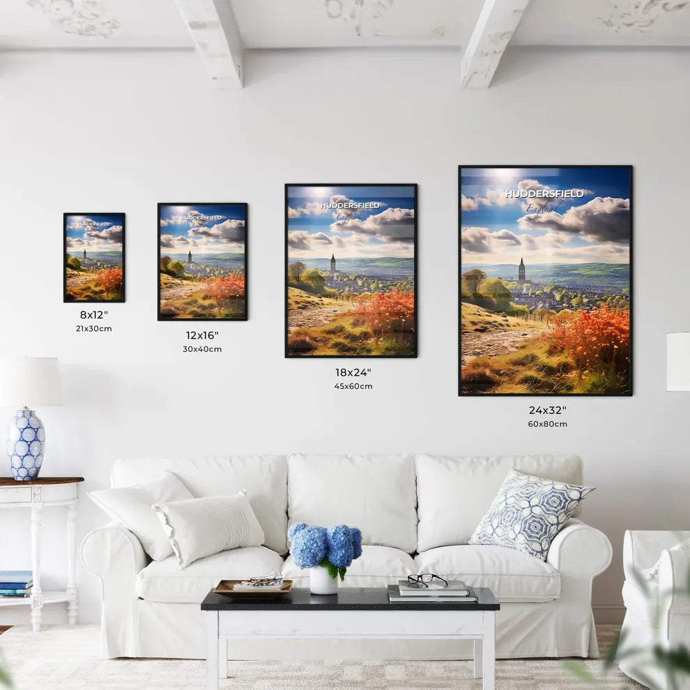 Huddersfield England Skyline - A Landscape With A Hill And A Church Tower - Customizable Travel Gift Default Title