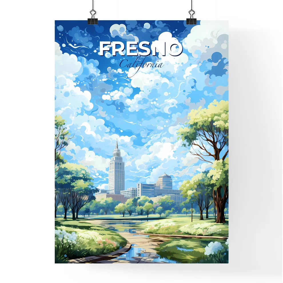 Fresno California Skyline - A Park With Trees And A City In The Background - Customizable Travel Gift Default Title