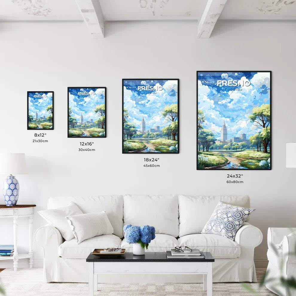 Fresno California Skyline - A Park With Trees And A City In The Background - Customizable Travel Gift Default Title