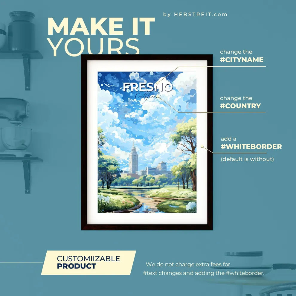 Fresno California Skyline - A Park With Trees And A City In The Background - Customizable Travel Gift Default Title