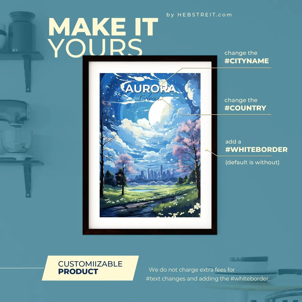 Aurora Colorado Skyline - A Landscape With Trees And A City In The Background - Customizable Travel Gift Default Title