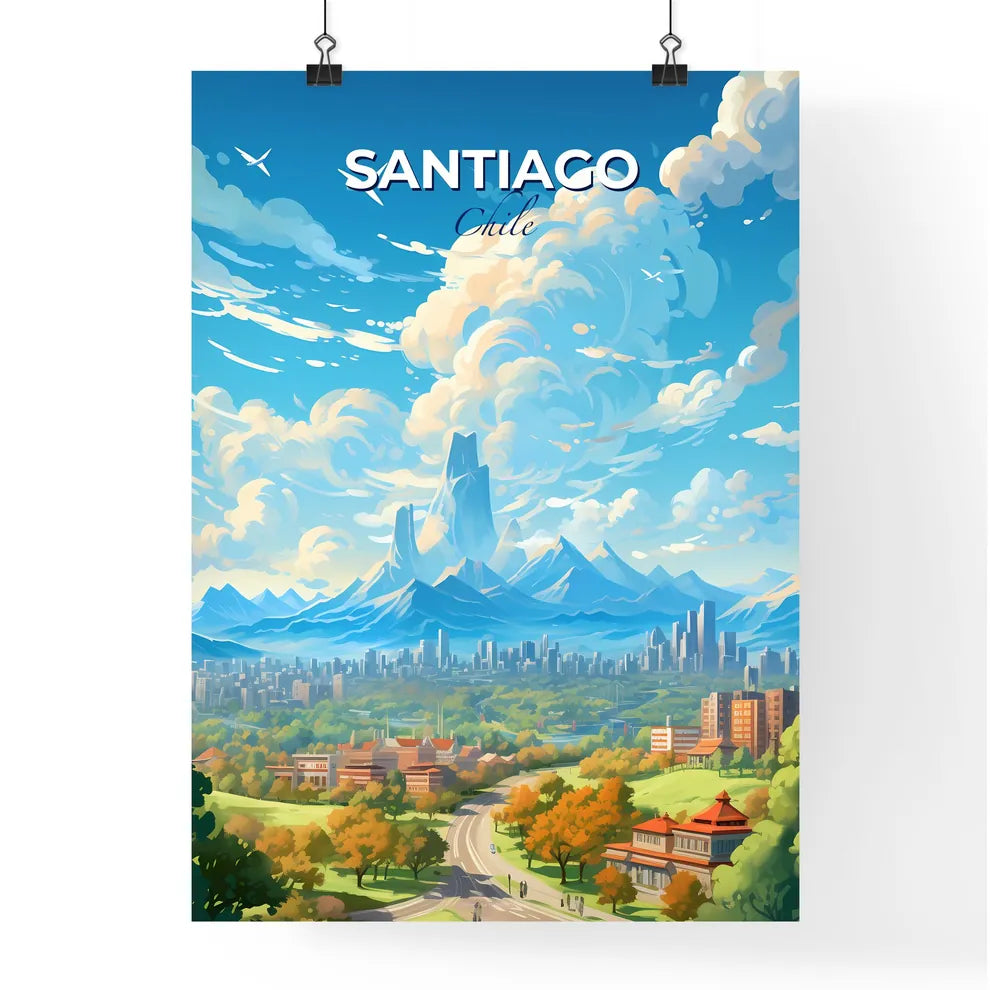 Santiago de Chile Skyline - A Landscape Of A City With Mountains And Trees - Customizable Travel Gift Default Title