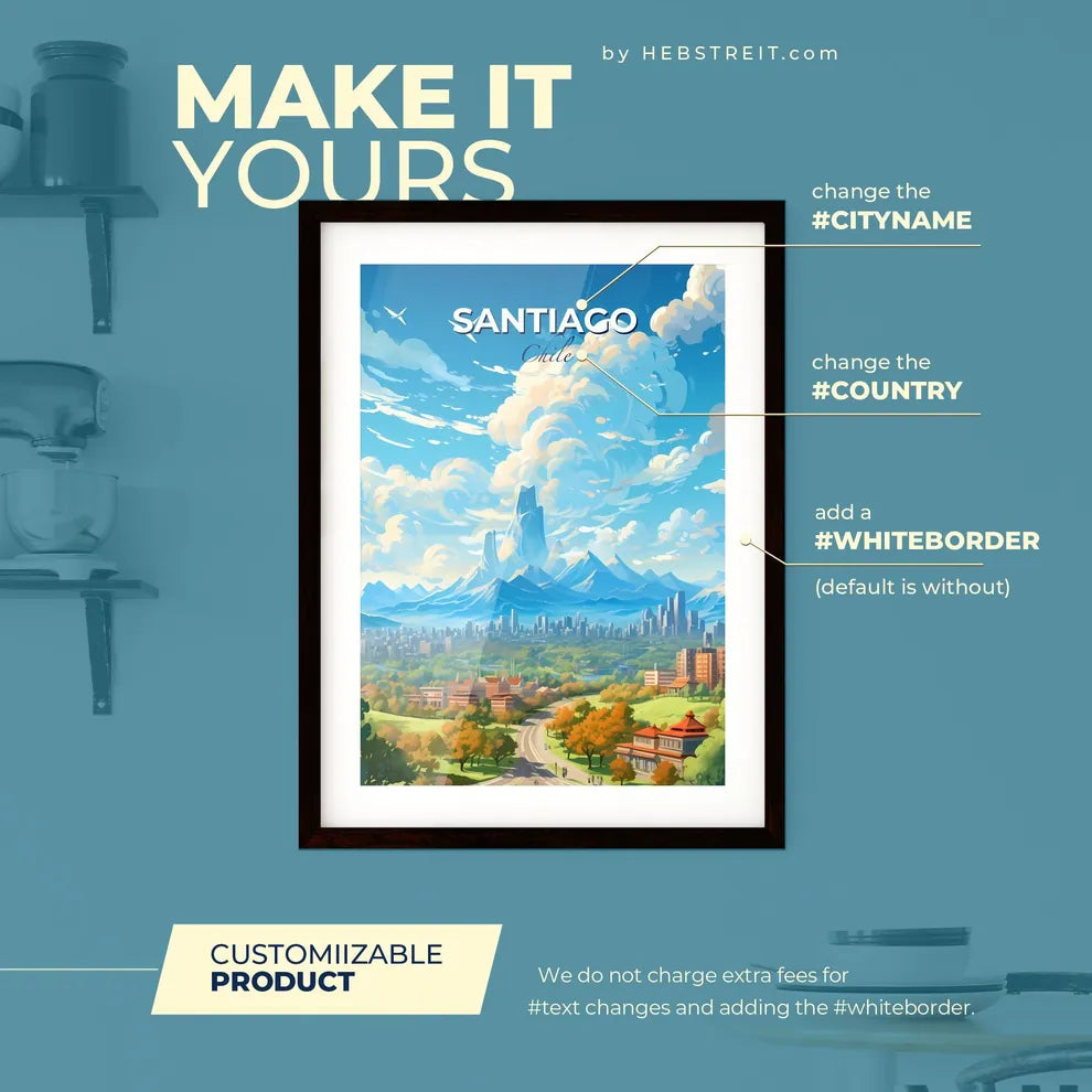 Santiago de Chile Skyline - A Landscape Of A City With Mountains And Trees - Customizable Travel Gift Default Title