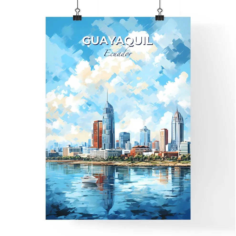 Guayaquil Ecuador Skyline - A City Skyline With A Boat On The Water - Customizable Travel Gift Default Title