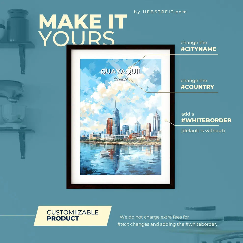 Guayaquil Ecuador Skyline - A City Skyline With A Boat On The Water - Customizable Travel Gift Default Title