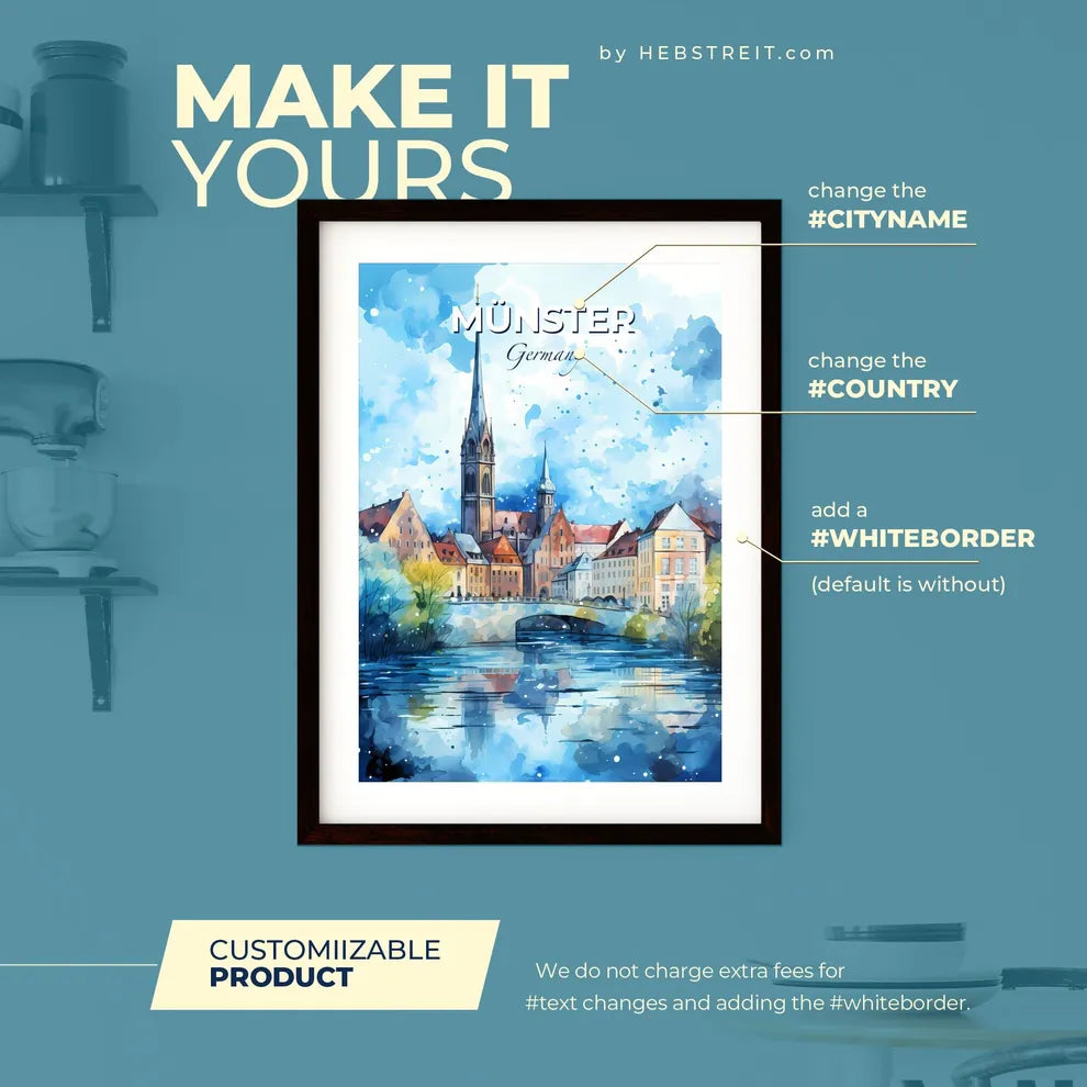 Münster Germany Skyline - A Watercolor Painting Of A City - Customizable Travel Gift Default Title