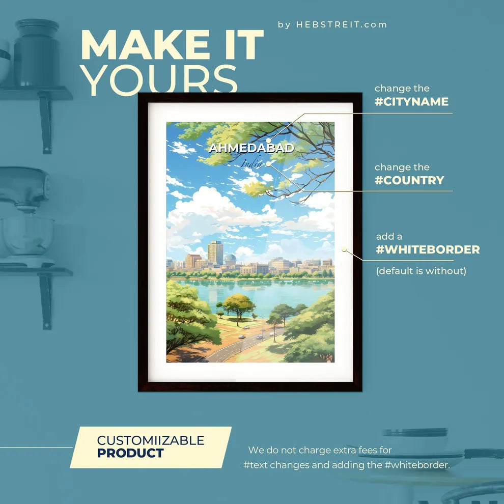 Ahmedabad India Skyline - A City By A Lake - Customizable Travel Gift Default Title